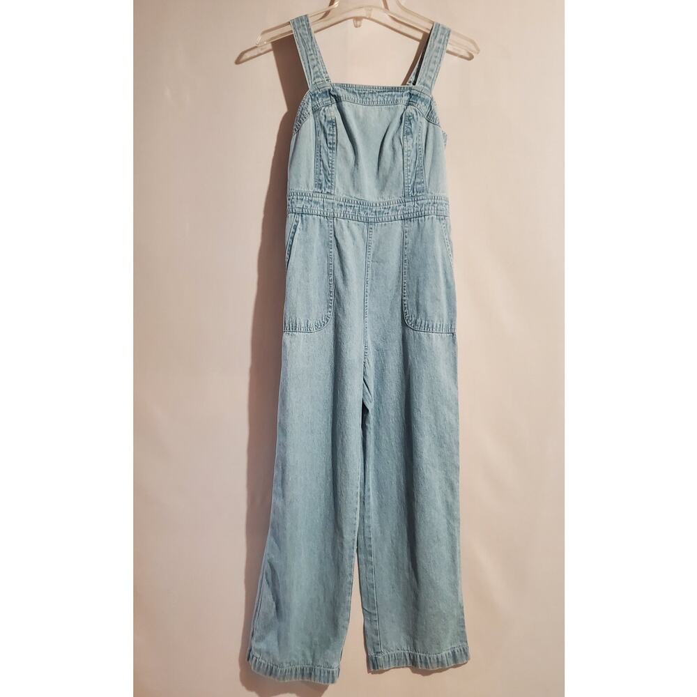 Vtg Y2K Sincerely Jules Smocked Light Denim Jumpsuit Size S Sleeveless Pockets